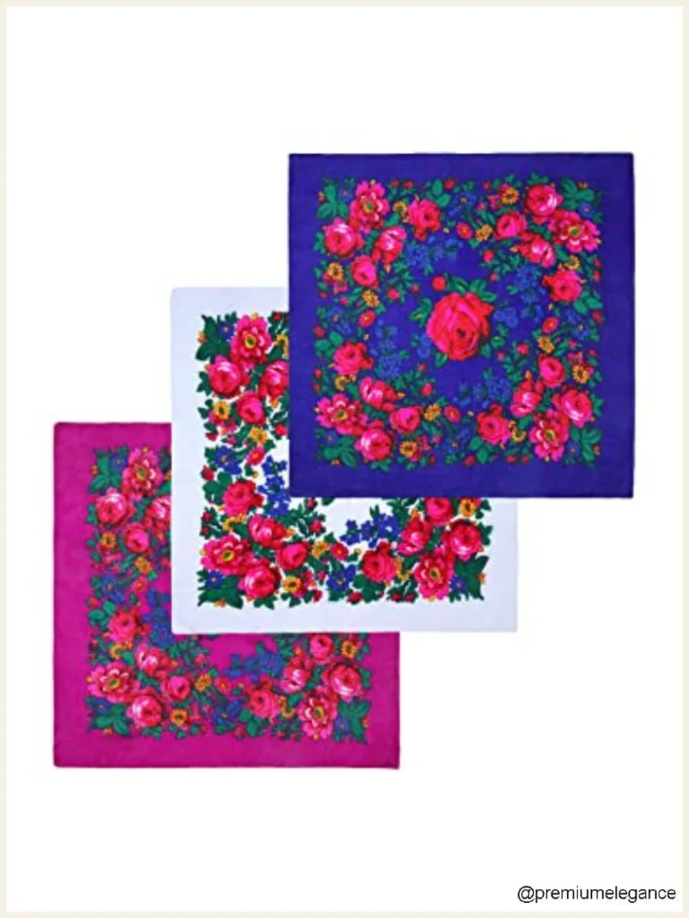 Square Floral Print Acrylic Head Scarf Bandana Babushka Silk-Like Shawl for